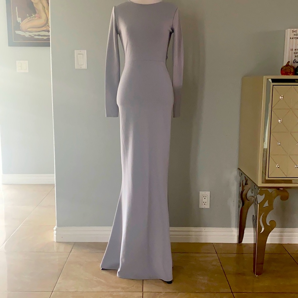 Missguided Long Sleeve Lavender Maxi Evening Dress Gown Backless
